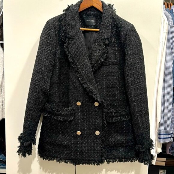 Dulce Cabo, black Tweed double breasted jacket - size large / 12. - Picture 1 of 5